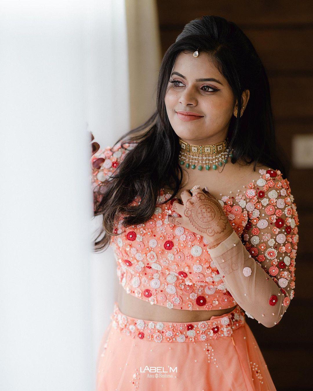 Peach Floral Designer Lehenga